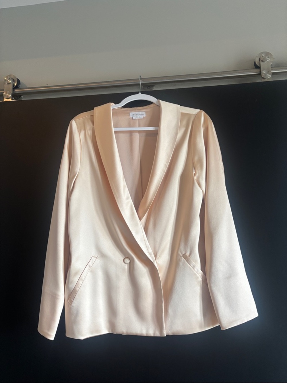 Lovers + Friends Satin Shawl Collar Blazer in Light Cream